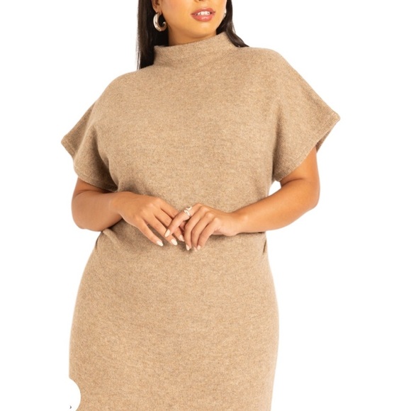 NEW ELOQUII 18/20 Short Sleeve Sweater Dress Oatmeal Neutral CozyCore Ruched - Picture 9 of 13